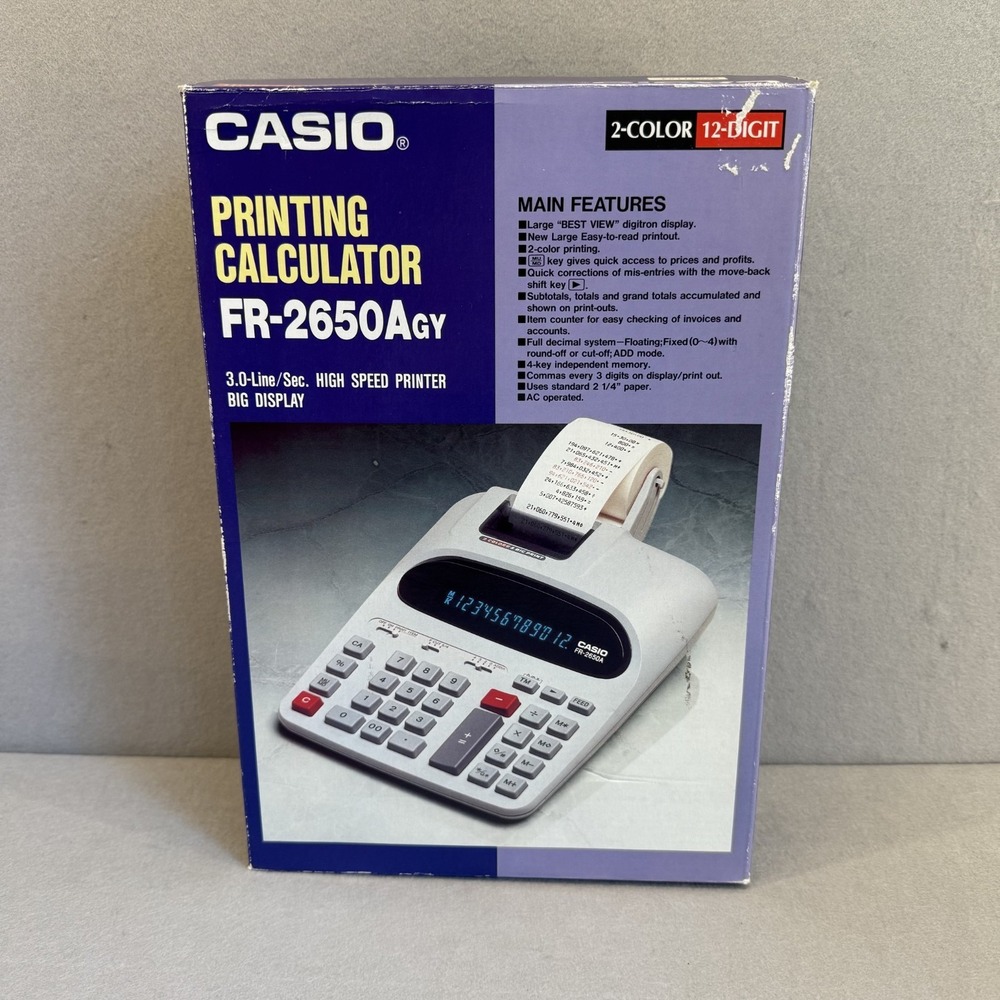 Casio FR-2650AGy Printing Calculator 2-Color Big Display with Box TESTED‎ WORKS